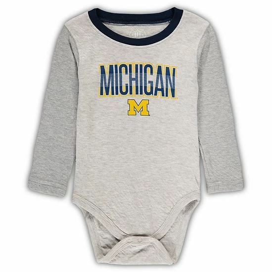 Outlet 🛒 Unbranded Infant Wes & Willy Heathered Gray/Navy Michigan Wolverines Jie Jie Long Sleeve Bodysuit & Pants Set 🤩 - Image 3