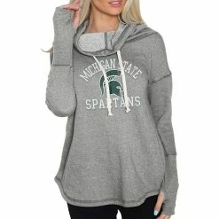 Wholesale 🥰 Unbranded 👩 Women's Original Retro Brand Gray Michigan State Spartans Funnel Neck Pullover Sweatshirt 🔥