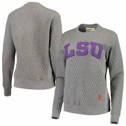 Flash Sale 😉 Unbranded 👩 Women's Pressbox Heathered Gray LSU Tigers Moose Applique Quilted Crewneck Sweatshirt ⭐