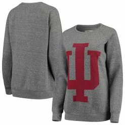 Wholesale 🧨 Unbranded 👩 Women's Pressbox Heathered Gray Indiana Hoosiers Big Team Logo Knobi Fleece Tri-Blend Crew Neck Sweatshirt 😍