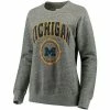 Promo 🥰 Unbranded 👩 Women's Pressbox Heathered Gray Michigan Wolverines Edith Vintage Knobi Pullover Sweatshirt 😍