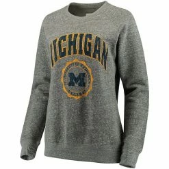 Promo 🥰 Unbranded 👩 Women's Pressbox Heathered Gray Michigan Wolverines Edith Vintage Knobi Pullover Sweatshirt 😍