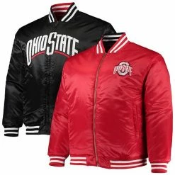 Wholesale 🧨 Unbranded Men's Scarlet/Black Ohio State Buckeyes Big & Tall Reversible Satin Full-Zip Jacket ⌛