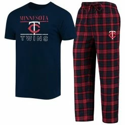 Wholesale ⌛ Unbranded Men's Concepts Sport Navy/Red Minnesota Twins Lodge T-Shirt & Pants Sleep Set 👍