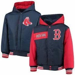 Buy 🛒 Unbranded Youth JH Design Navy/Red Boston Red Sox Reversible Hoodie Full-Snap Jacket 🌟
