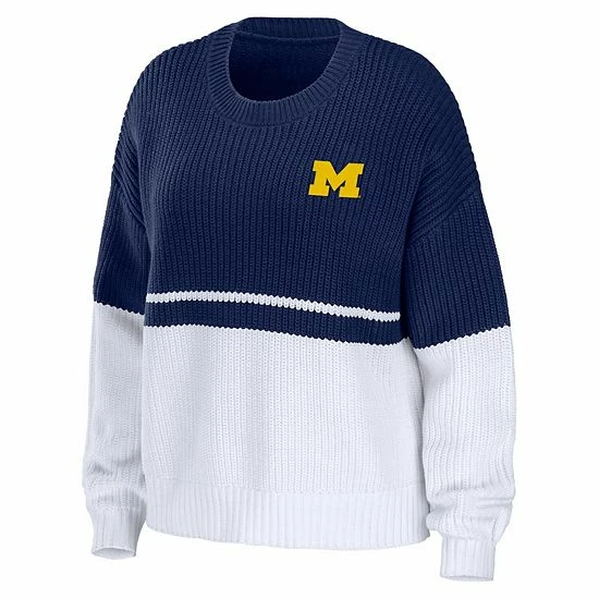 Hot Sale ๐ Unbranded ๐ฉ Women's WEAR By Erin Andrews Navy/White Michigan Wolverines Boucle Jacquard Patch Chunky Sweater ๐ - Image 3