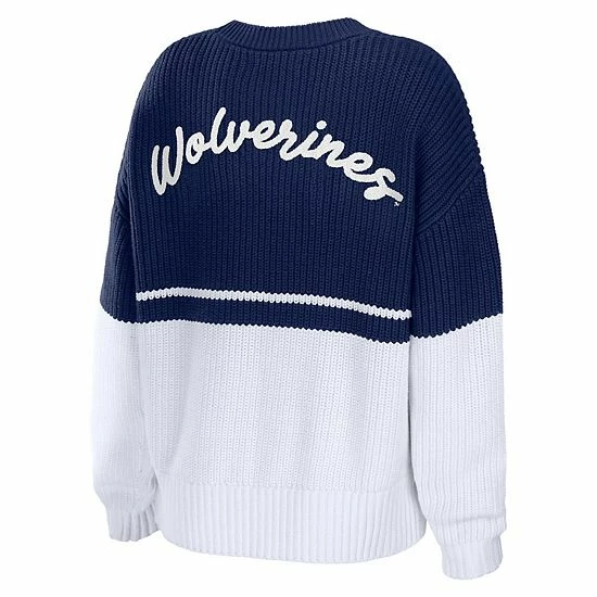 Hot Sale ๐ Unbranded ๐ฉ Women's WEAR By Erin Andrews Navy/White Michigan Wolverines Boucle Jacquard Patch Chunky Sweater ๐ - Image 4