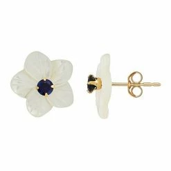 Cheap 🔥 Unbranded 10k Gold 👩 Mother Of Pearl & Lab-Created Sapphire Flower Stud Earrings 🔔
