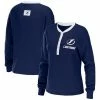 Hot Sale 😍 Unbranded 👩 Women's WEAR By Erin Andrews Blue Tampa Bay Lightning Waffle Henley Long Sleeve T-Shirt 😉
