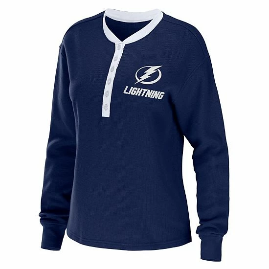 Hot Sale 😍 Unbranded 👩 Women's WEAR By Erin Andrews Blue Tampa Bay Lightning Waffle Henley Long Sleeve T-Shirt 😉 - Image 3