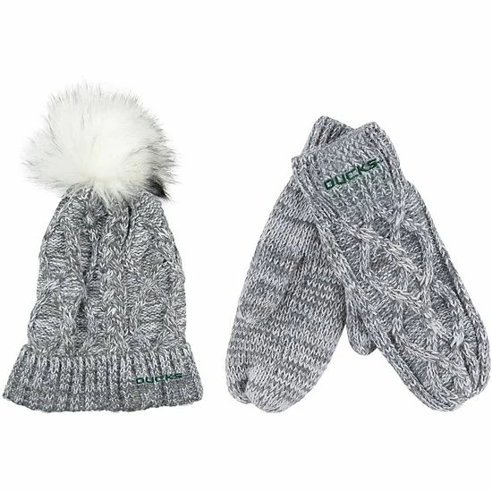 Best Pirce โค๏ธ Unbranded ZooZatz Gray Oregon Ducks Cuffed Knit Pom Hat & Mittens Set ๐