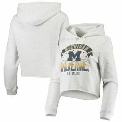 Best Pirce ✨ Unbranded 👩 Women's League Collegiate Wear Ash Michigan Wolverines Banner 1636 Cropped Pullover Hoodie 🎁