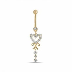 Flash Sale 🎉 Unbranded 14k Gold Cubic Zirconia Dangle Heart Belly Ring 🔔