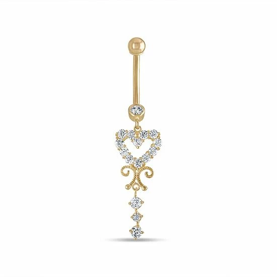 Flash Sale 🎉 Unbranded 14k Gold Cubic Zirconia Dangle Heart Belly Ring 🔔