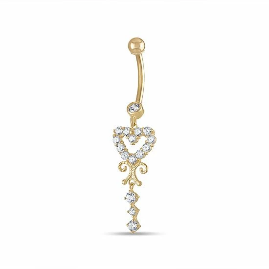 Flash Sale 🎉 Unbranded 14k Gold Cubic Zirconia Dangle Heart Belly Ring 🔔 - Image 2