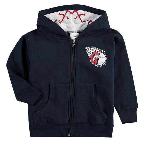 Outlet ๐ Unbranded Toddler Soft As A Grape Navy Cleveland Guardians โพ Baseball Print Full-Zip Hoodie ๐