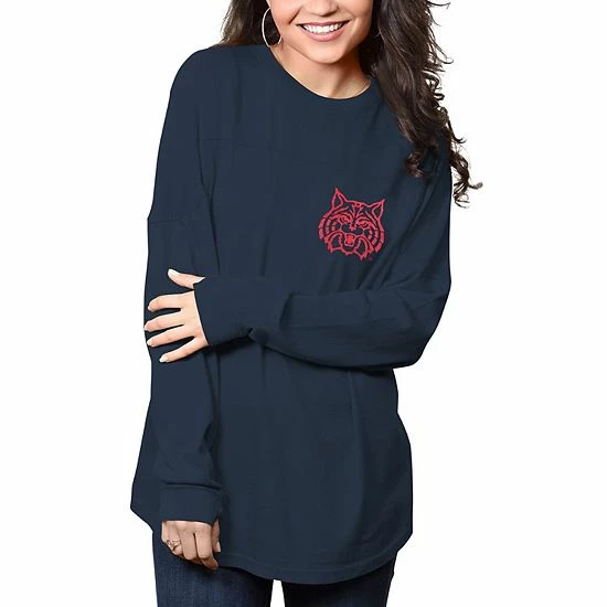 Cheapest ๐ Unbranded ๐ฉ Women's Pressbox Navy Arizona Wildcats The Big ๐ Shirt Oversized Long Sleeve T-Shirt ๐คฉ - Image 3