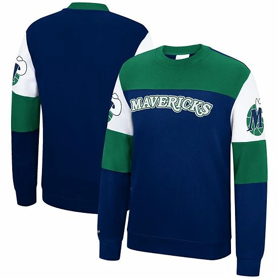 Promo 🥰 Unbranded Men's Mitchell & Ness Navy Dallas Mavericks Perfect Season Fleece Pullover Sweatshirt 😉