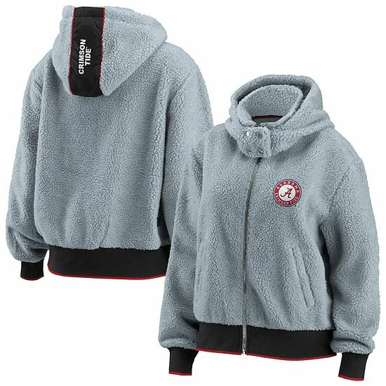 Outlet ๐ Unbranded ๐ฉ Women's WEAR By Erin Andrews Gray Alabama Crimson Tide Sherpa Full-Zip Hoodie ๐