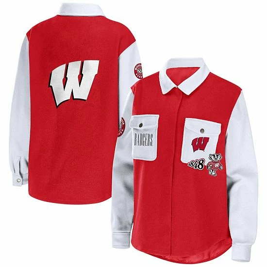 Coupon 😍 Unbranded 👩 Women's WEAR By Erin Andrews Red Wisconsin Badgers Button-Up 👚 Shirt Jacket ✨