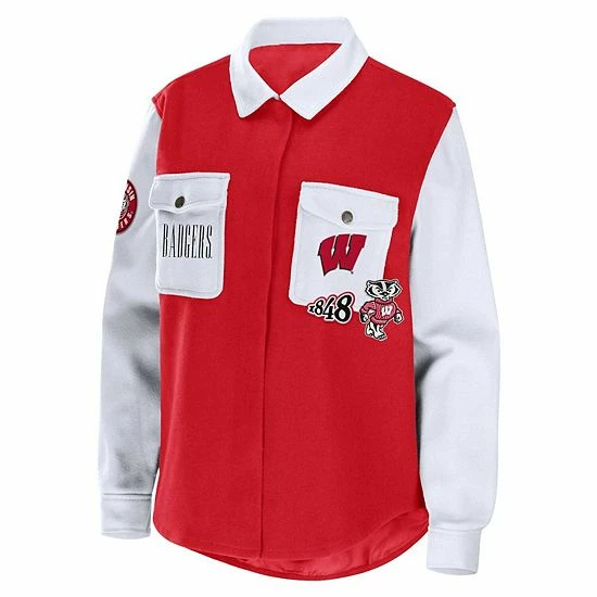 Coupon 😍 Unbranded 👩 Women's WEAR By Erin Andrews Red Wisconsin Badgers Button-Up 👚 Shirt Jacket ✨ - Image 3