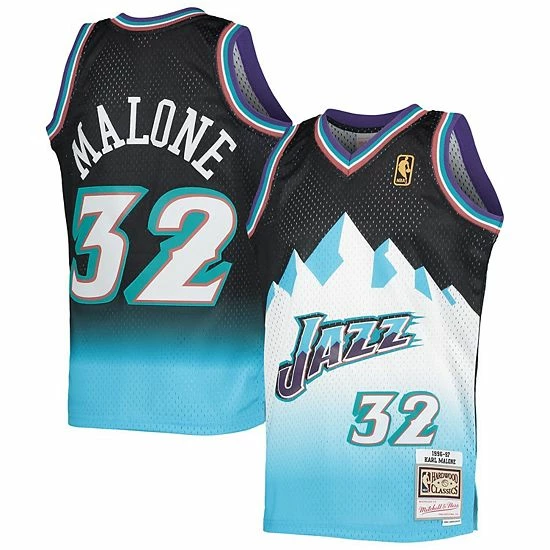 Flash Sale ⌛ Unbranded Youth Mitchell & Ness Karl Malone Black/Light Blue Utah Jazz 1996-97 Hardwood Classics Fadeaway Swingman Jersey 🛒 - Image 2