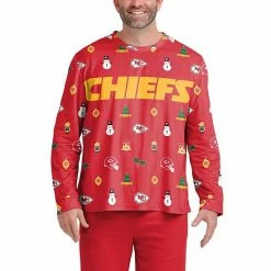 Best Pirce 🎁 Unbranded Men's FOCO Red Kansas City Chiefs Ugly Sweater Long Sleeve T-Shirt ✔️