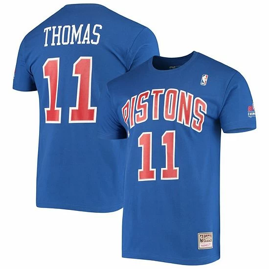Coupon 🔔 Unbranded Men's Mitchell & Ness Isiah Thomas Blue Detroit Pistons Hardwood Classics Stitch Name & Number T-Shirt ✨