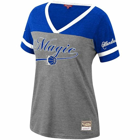 Discount 😀 Unbranded 👩 Women's Mitchell & Ness Penny Hardaway Heathered Charcoal Orlando Magic Team Captain V-Neck T-Shirt 🛒 - Image 3