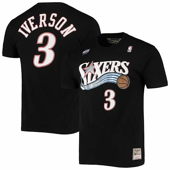 Best deal 🎉 Unbranded Men's Mitchell & Ness Allen Iverson Black Philadelphia 76ers Hardwood Classics Stitch Name & Number T-Shirt 🤩