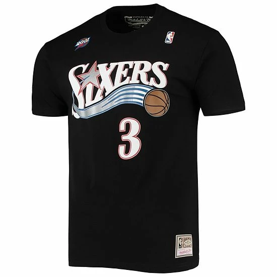 Best deal 🎉 Unbranded Men's Mitchell & Ness Allen Iverson Black Philadelphia 76ers Hardwood Classics Stitch Name & Number T-Shirt 🤩 - Image 3