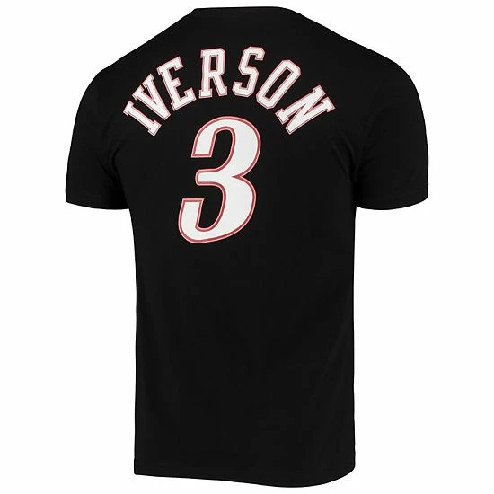 Best deal 🎉 Unbranded Men's Mitchell & Ness Allen Iverson Black Philadelphia 76ers Hardwood Classics Stitch Name & Number T-Shirt 🤩 - Image 4