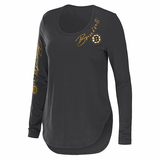 Cheapest โ Unbranded ๐ฉ Women's WEAR By Erin Andrews Charcoal Boston Bruins Team Scoop Neck Long Sleeve T-Shirt ๐ - Image 3