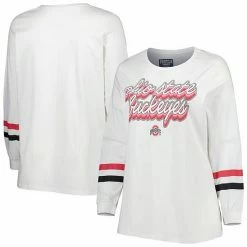 Outlet 👍 Unbranded 👩 Women's White Ohio State Buckeyes Plus Size Retro Power Long Sleeve T-Shirt ⌛