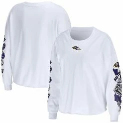 Top 10 💯 Unbranded 👩 Women's WEAR By Erin Andrews White Baltimore Ravens Celebration Cropped Long Sleeve T-Shirt 🧨