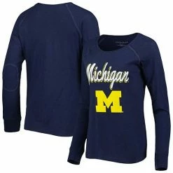 Best Pirce 💯 Unbranded 👩 Women's Navy Michigan Wolverines Payton Elbow Patch Slub Raglan Long Sleeve T-Shirt 🧨
