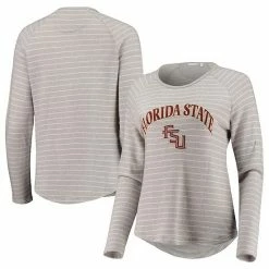 Wholesale 🎁 Unbranded 👩 Women's Heathered Gray Florida State Seminoles Seaside Striped French Terry Raglan Pullover Sweatshirt 👏
