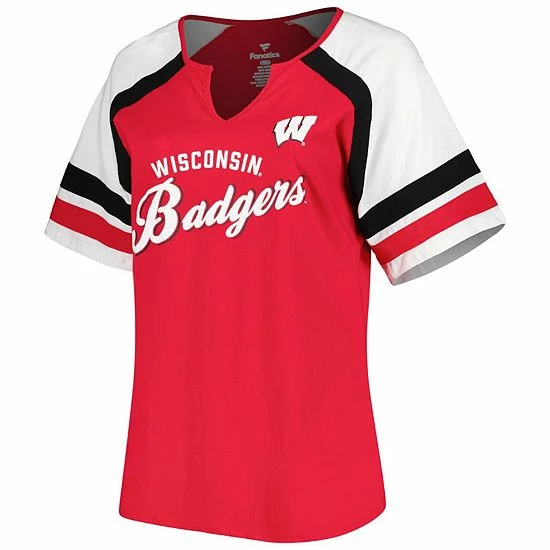 Hot Sale โญ Unbranded ๐ฉ Women's Red Wisconsin Badgers Plus Size Arch Raglan Notch Neck T-Shirt ๐ - Image 3