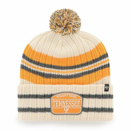 Discount ๐ Unbranded Men's '47 Natural Tennessee Volunteers Hone Patch Cuffed Knit Hat With Pom โ๏ธ