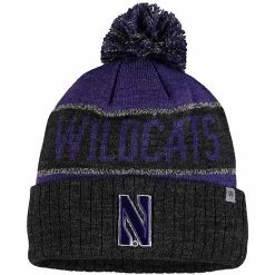 Hot Sale 👍 Unbranded Men's Top Of The World Purple/Heather Black Northwestern Wildcats Below Zero Cuffed Pom Knit Hat 🥰