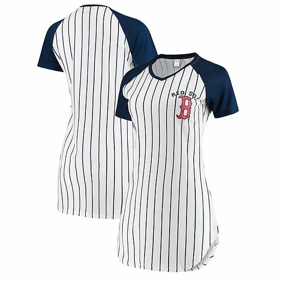 New 🌟 Unbranded 👩 Women's Concepts Sport White Boston Red Sox Vigor Pinstripe Nightshirt 💯