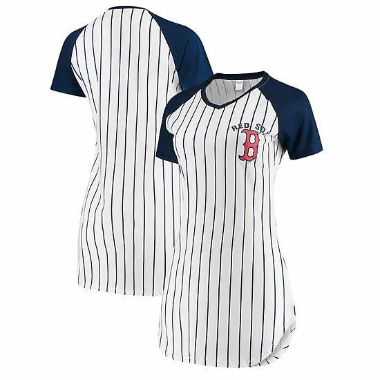 New 🌟 Unbranded 👩 Women's Concepts Sport White Boston Red Sox Vigor Pinstripe Nightshirt 💯 - Image 2