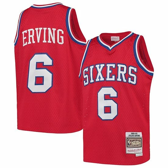 Outlet 🤩 Unbranded Youth Mitchell & Ness Julius Erving Red Philadelphia 76ers Swingman Throwback Jersey 🤩