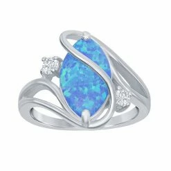 Wholesale 👏 Unbranded Sterling Silver Lab-Created Blue Opal Oval Twist Ring ❤️