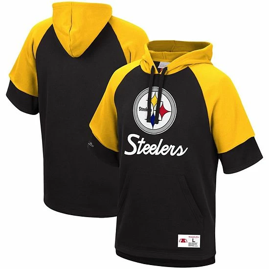 Cheap ๐ Unbranded Men's Mitchell & Ness Black Pittsburgh Steelers Home Advantage Raglan Short Sleeve Pullover Hoodie ๐งจ - Image 2