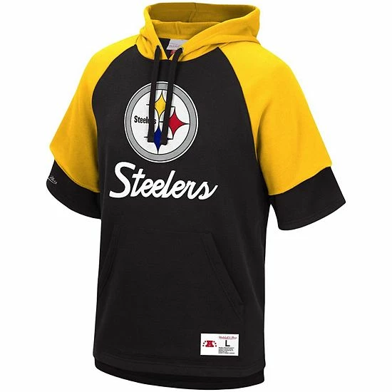 Cheap ๐ Unbranded Men's Mitchell & Ness Black Pittsburgh Steelers Home Advantage Raglan Short Sleeve Pullover Hoodie ๐งจ - Image 3
