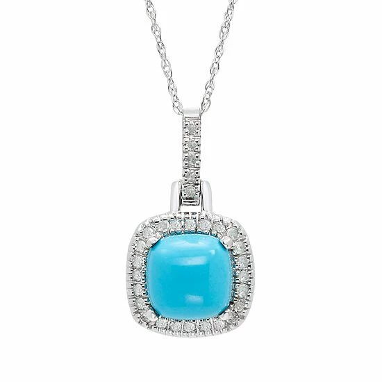 Top 10 ๐ฅ Unbranded Simulated Turquoise & 1/8 Carat T.W. Diamond 10k Gold Halo Pendant Necklace White ๐