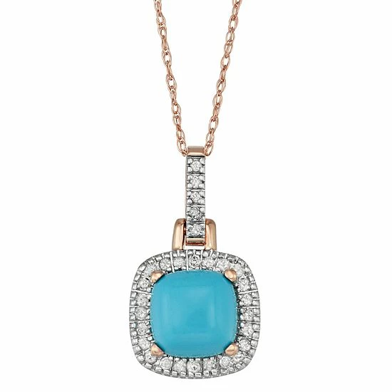 Top 10 ๐ฅ Unbranded Simulated Turquoise & 1/8 Carat T.W. Diamond 10k Gold Halo Pendant Necklace White ๐ - Image 2