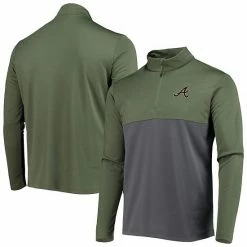 Budget 🌟 Unbranded Men's Levelwear Olive Atlanta Braves Delta Pursue Quarter-Zip Jacket 🤩