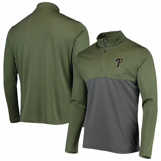 New 💯 Unbranded Men's Levelwear Olive Philadelphia Phillies Delta Pursue Quarter-Zip Jacket 😍 - Image 2